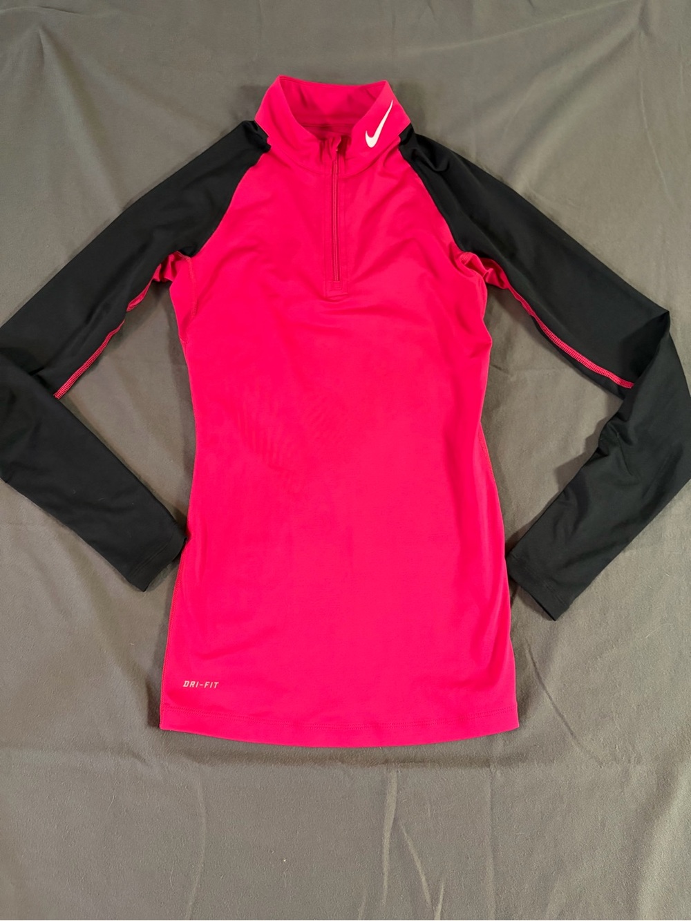 Nike Hot Pink and Black Dri-FIT Long Sleeve Quarter-Zip Top